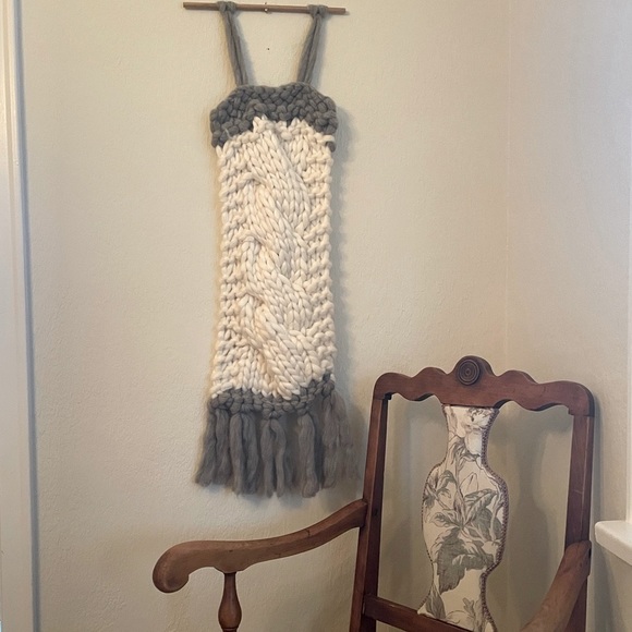Boho braided wall tapestry gray and off white - Picture 2 of 8